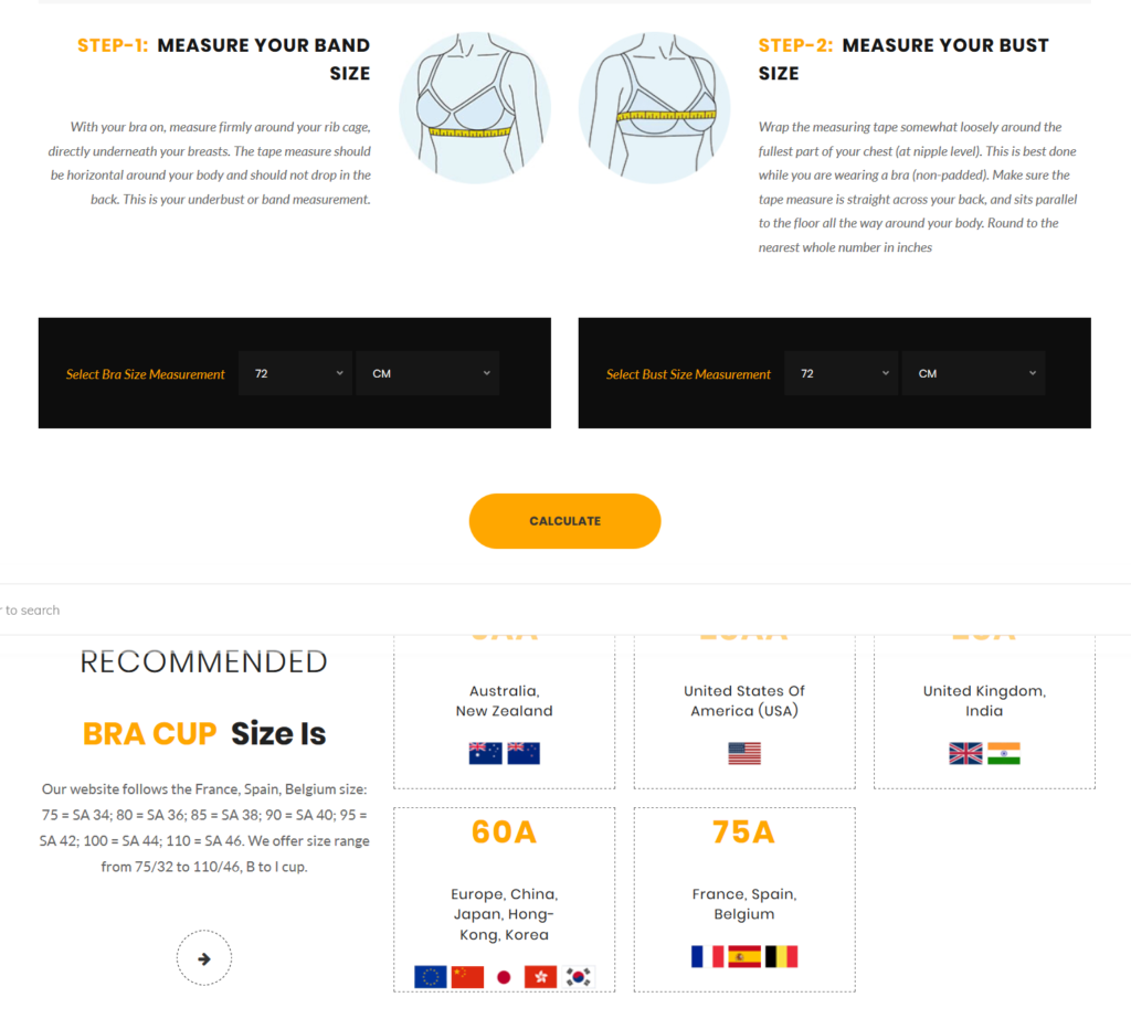 Bra Size Calculator Screenshot