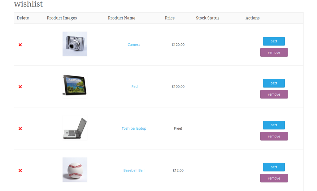 Product wish list