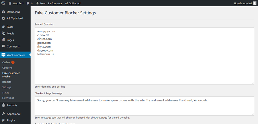 fake customer blocker settings