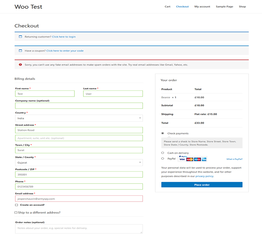 checkout email address check
