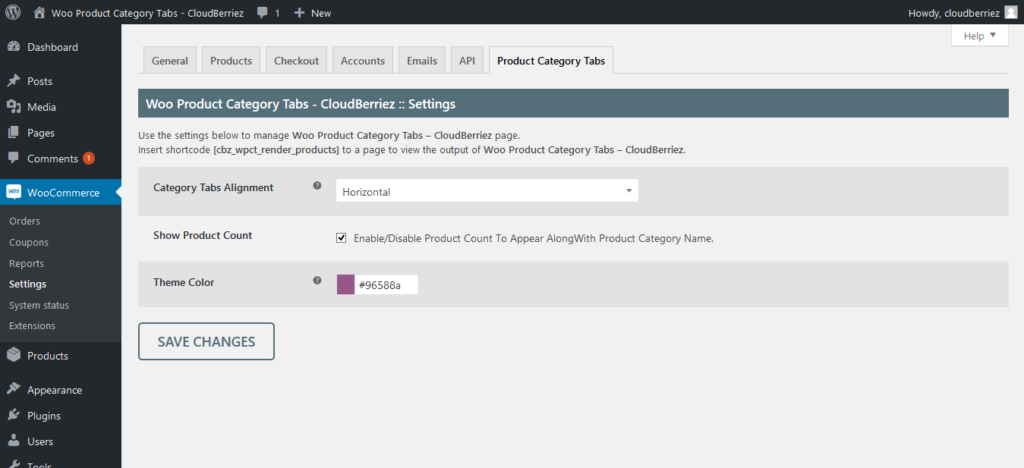 product category tabs plugin settings