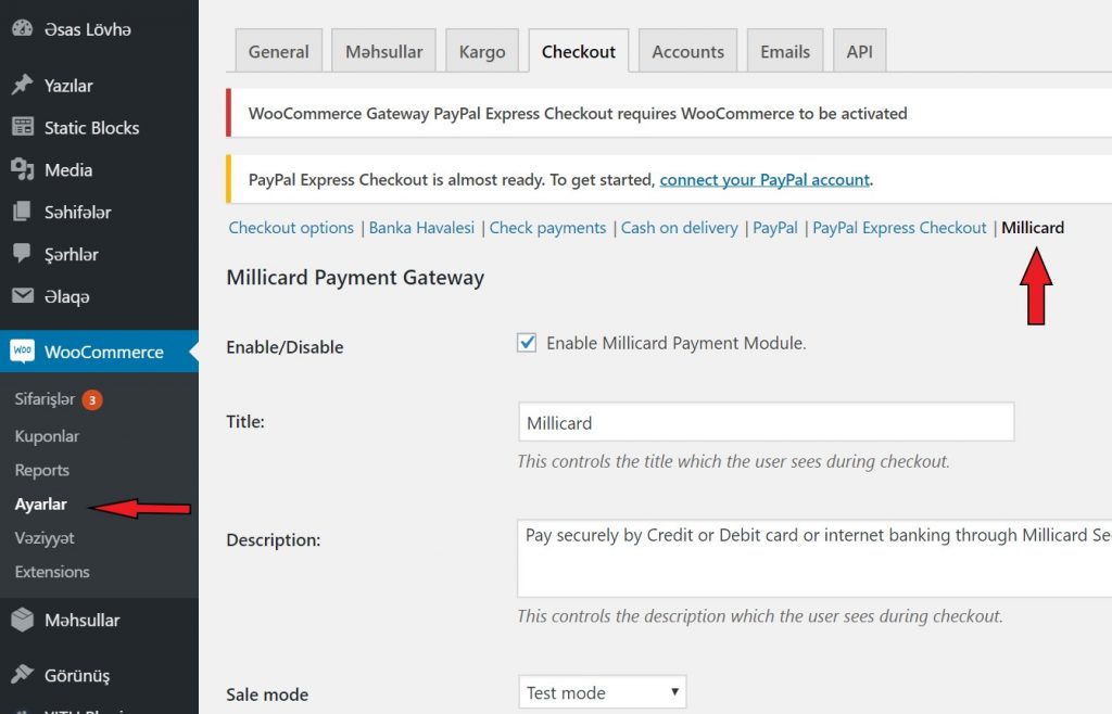 Settings page