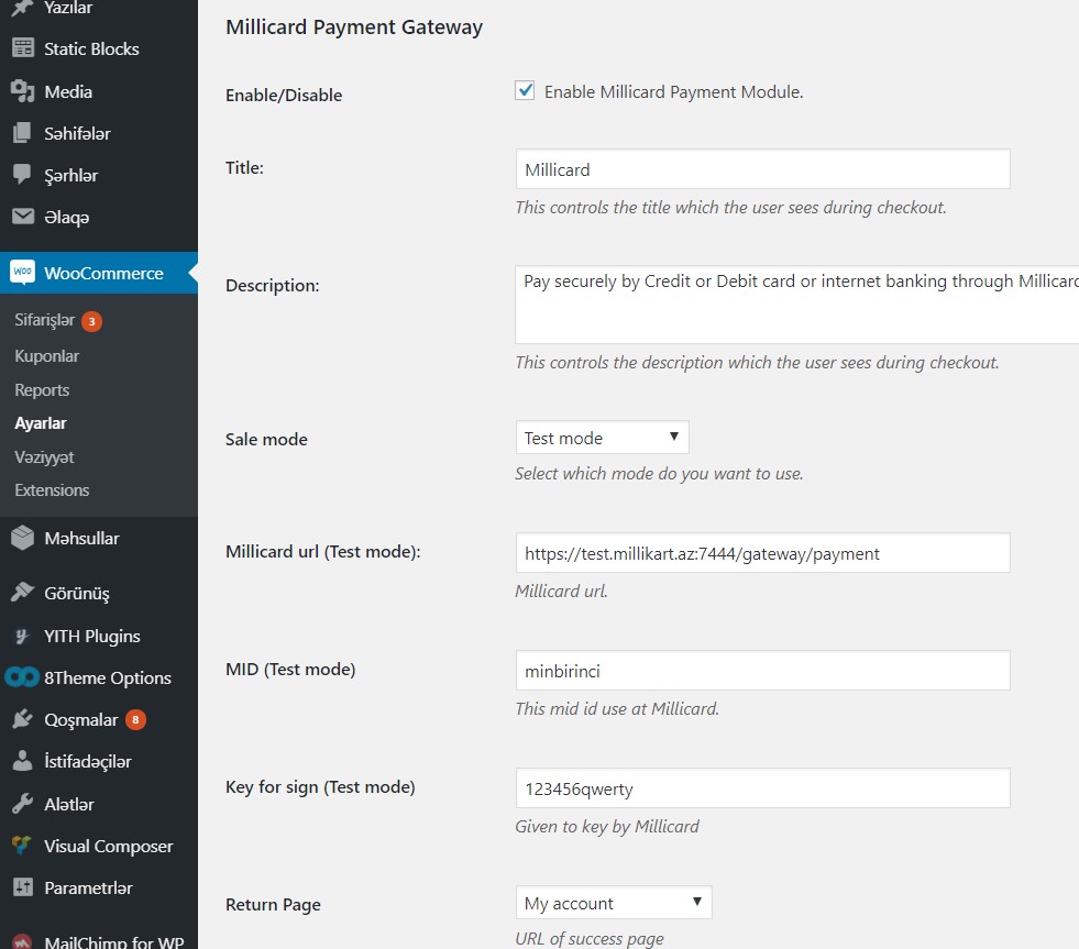 Settings page