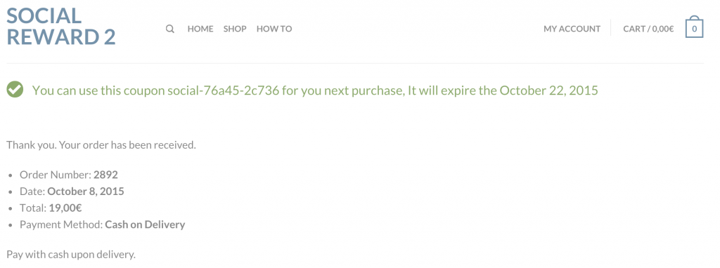 the coupon code shown to the customer