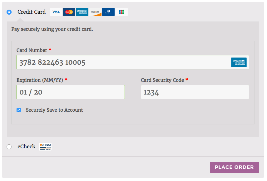 Credit Card Checkout (Twenty Sixteen theme)