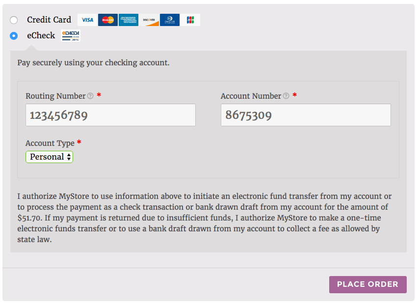 eCheck Checkout