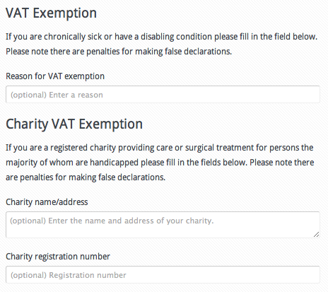 The exemption form at checkout