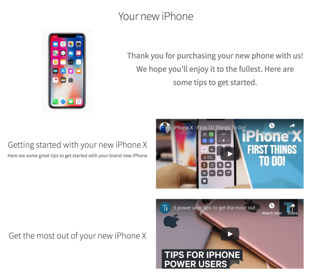 Example custom thank you page