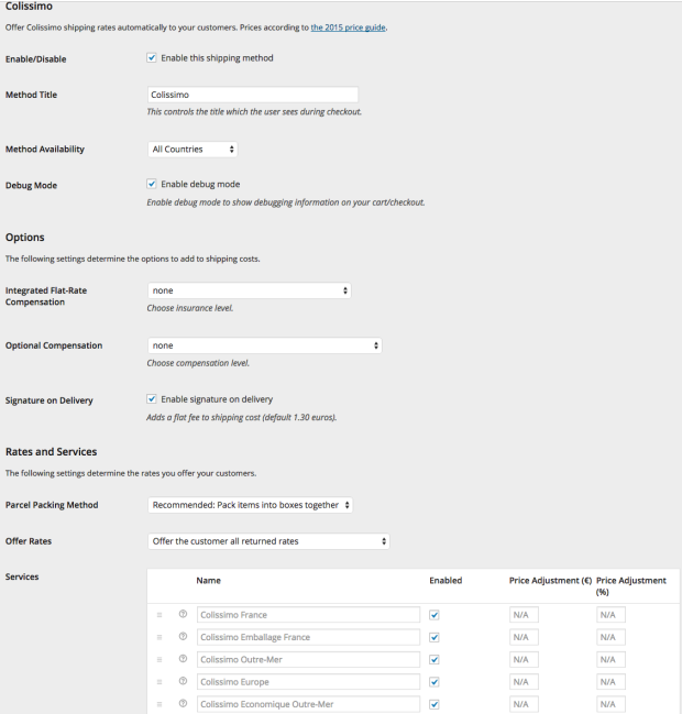 Settings screen